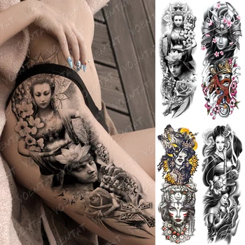 

Large Arm Sleeve Tattoo Buddha Geisha Waterproof Temporary Tatto Sticker Samurai Flower Waist Leg Body Art Full Fake Tatoo Women