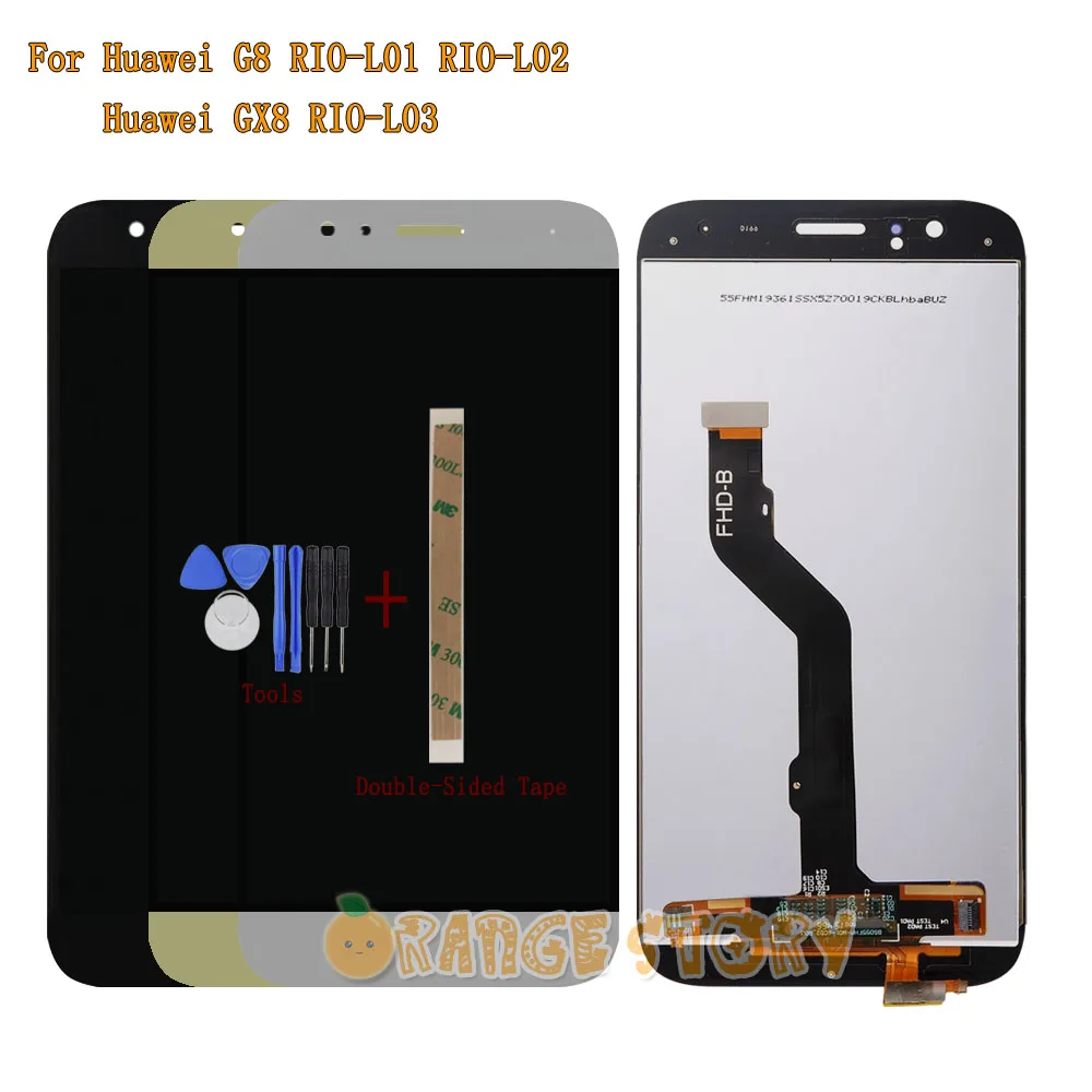

New LCD Display Sensor Replacement For Huawei G8 RIO-L01 RIO-L02 / GX8 RIO-L03 Monitor Digitizer Touch Screen Assembly +Tools