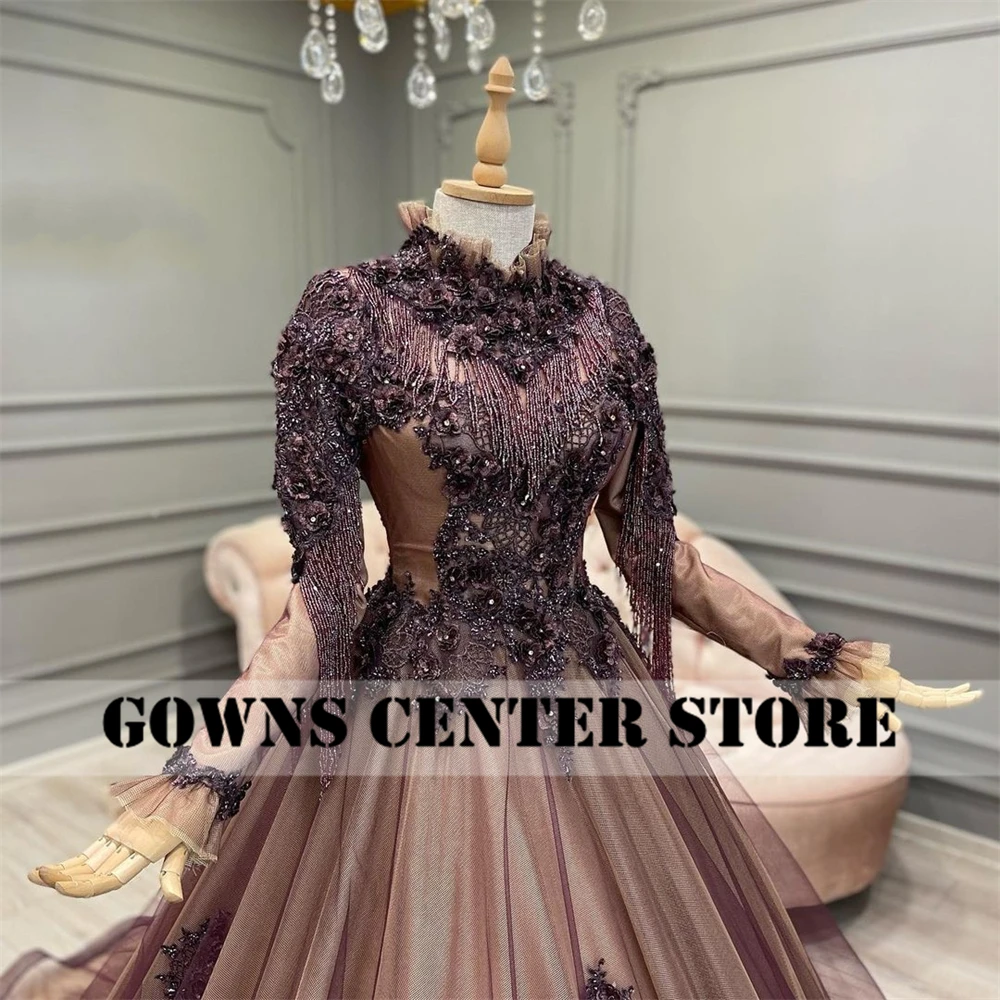 plus size ball gowns Luxury Dubai Muslim Evening Dress Long Sleeves Turkey Beaded Party Dresses A Line Formal Gown robe de soirée femme green evening dress