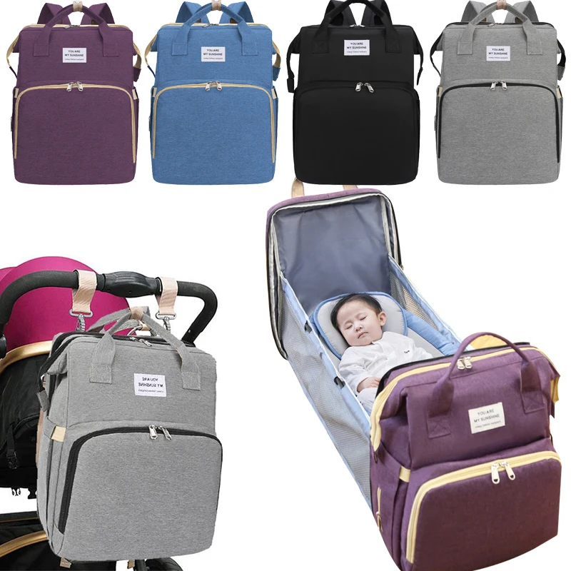 

Portable Diaper Bag Folding Maternal Backpack Large Capacity Waterproof Baby Bed Diaper Changing Table Stroller Mommy Bag