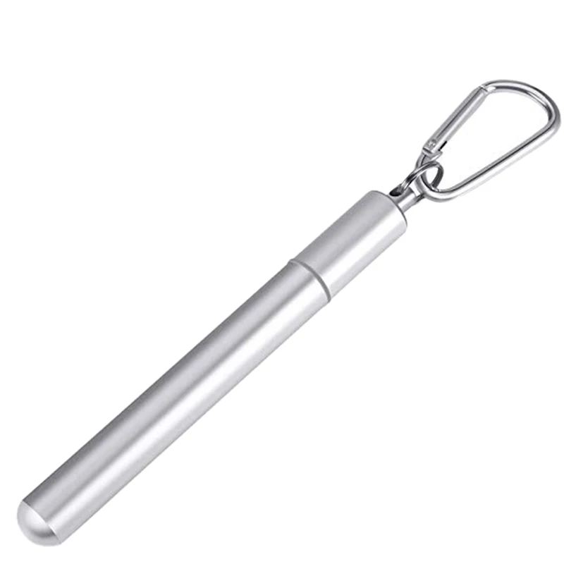 Telescopic Reusable Portable Straws-Collapsible Stainless Straws with Aluminum Case Keychain and Cleaning Brush