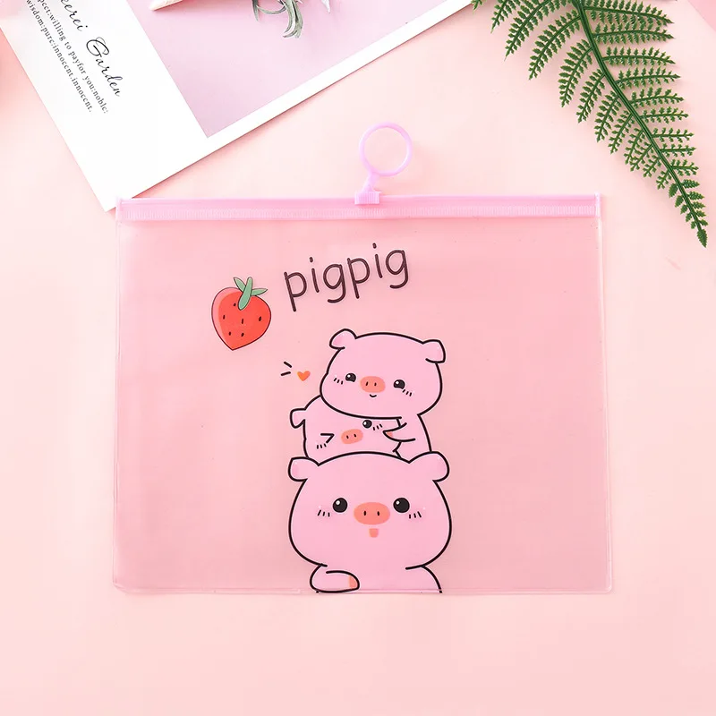 D Kawaii ПВХ сумки для документов мультфильм свинья файл папка Карандаш Чехол канцелярские принадлежности держатель Органайзер кольцо файл сумка ручка бумага контракт сумки - Цвет: D