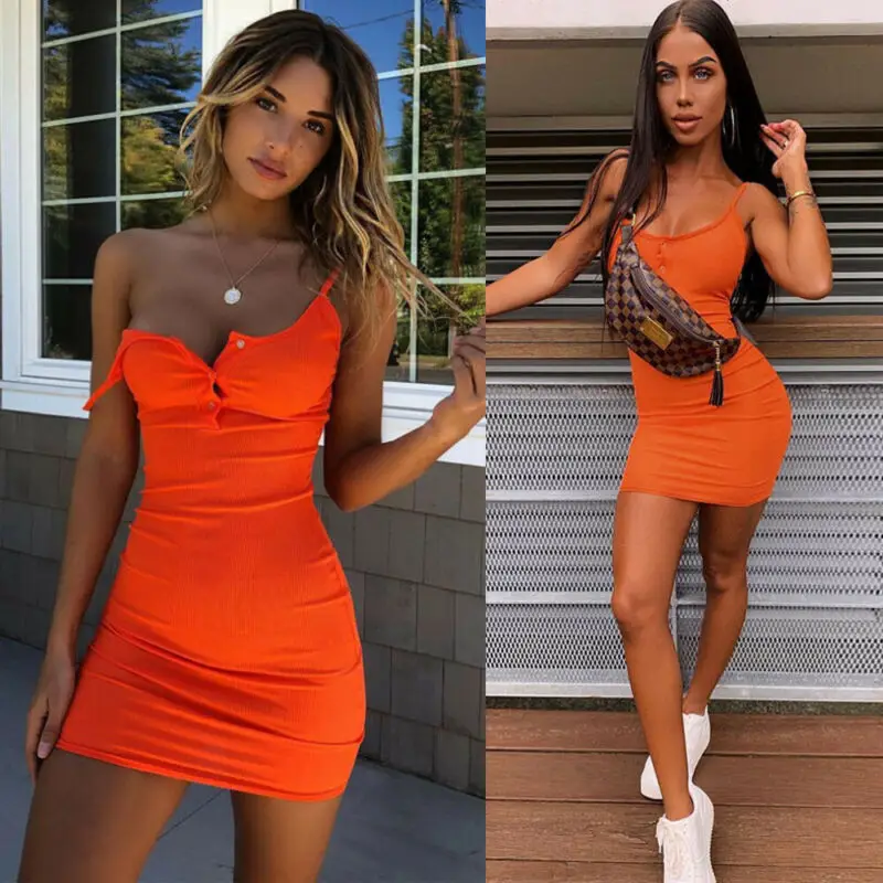 

2019 Hot Sale Sexy Dress Womens Fashion Sleeveless Backless Button Bandage Bodycon Party Evening Club Mini Dress ropa mujer