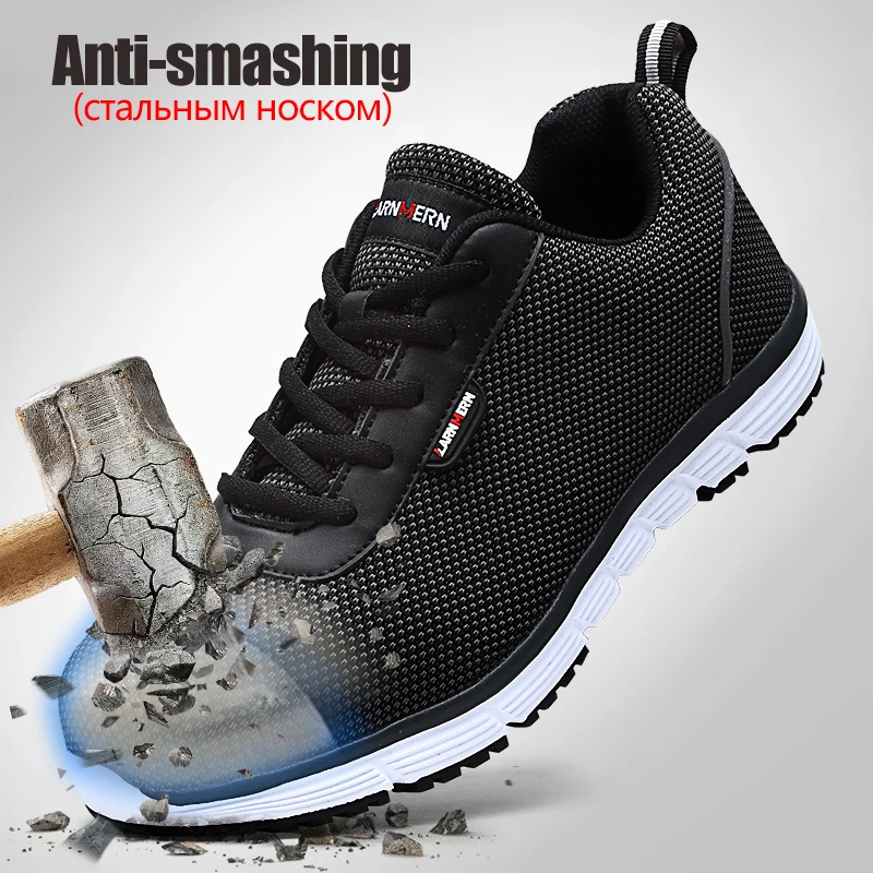 Baratos LARNMERN zapatos de trabajo de seguridad para hombres punta de acero ligero transpirable antideslizante reflectante Casual zapatilla de deporte
