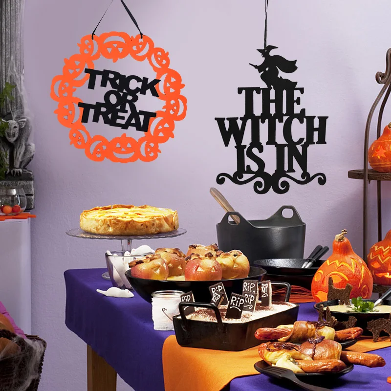 The Witch Is In/Trick Or Treat/Scaredy Cat/Spider Halloween Hanging Sign Wall Door Hanging Haunted House Halloween Decoration