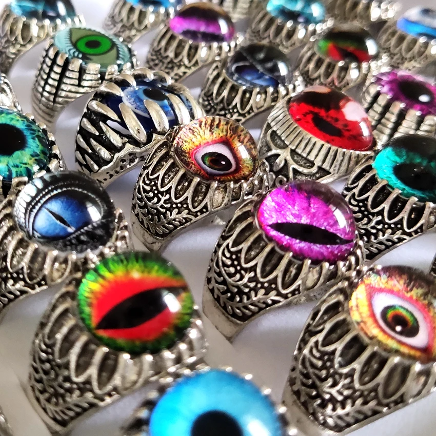 Sparking 20/50pcs Wholesale Mix Eye Ring Unique Design Evil Eye Silver Plated Tone Ring Vintage Men Women Punk Jewelry New 5