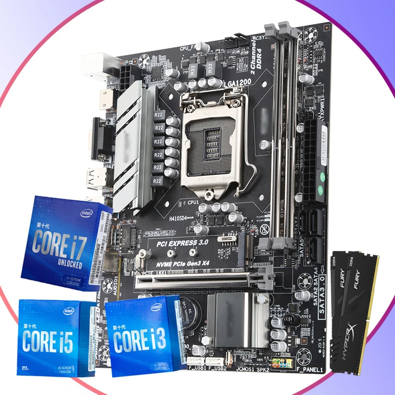 H410 B460 LGA 1200 Материнская плата Intel Core i7 10700 i5 10400F ЦП i3 ОЗУ 16 Гб DDR4 HUANANZHI A600 кулер с
