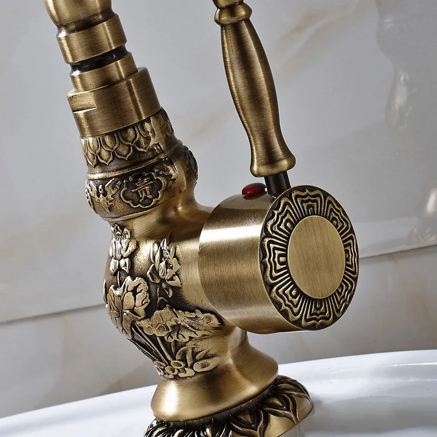 Brass old bathroom kunka carving faucet faucet faucet 360 round single handle faucet mixer