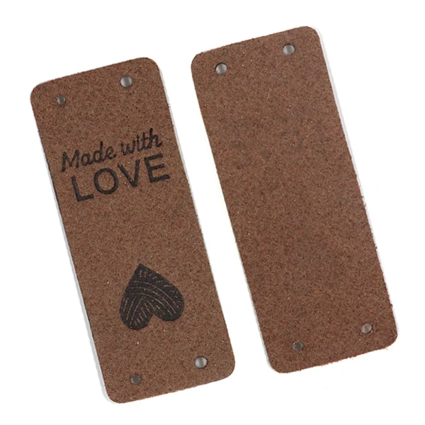 10x FAKE LEATHER TAGS Stitched with love étiquettes de couverture