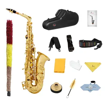 

Brass Sax E-Flat Eb Alto Saxophone Carved Pattern Gold Lacquer Woodwind Instruments with Case Gloves Cleaning Cloth Kit