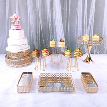 9 sztuk kryształ w złotym kolorze stojak na ciasto deser ślubny taca Cupcake Pan ciasto wyświetlania dekoracji stołu Party