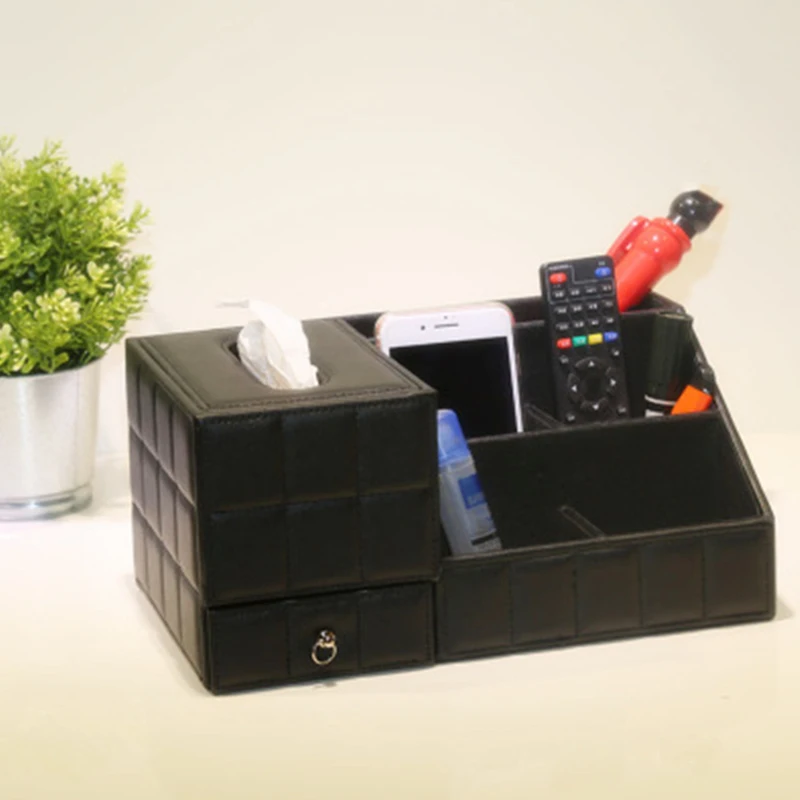 Tissue Box Multi Functional Napkin Holder PU Leather Remote Controller Storage Box Home Decoration Table Top Organizer