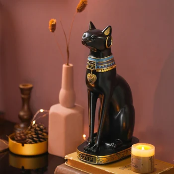 

AFRICAN CULTURE AUSPICIOUS CAT MODEL STATUE HOME DECORATION ACCESSORIES MODERN EGYPT STYLE LUCKY CAT SCULPTURE OFFICE DESK DECOR