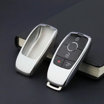 

Glossy Silver Premium Fob TPU Car Key Case With Metal Alloy Chain For Mercedes C E S GLC GLE W205 W213 W222 X253 V167