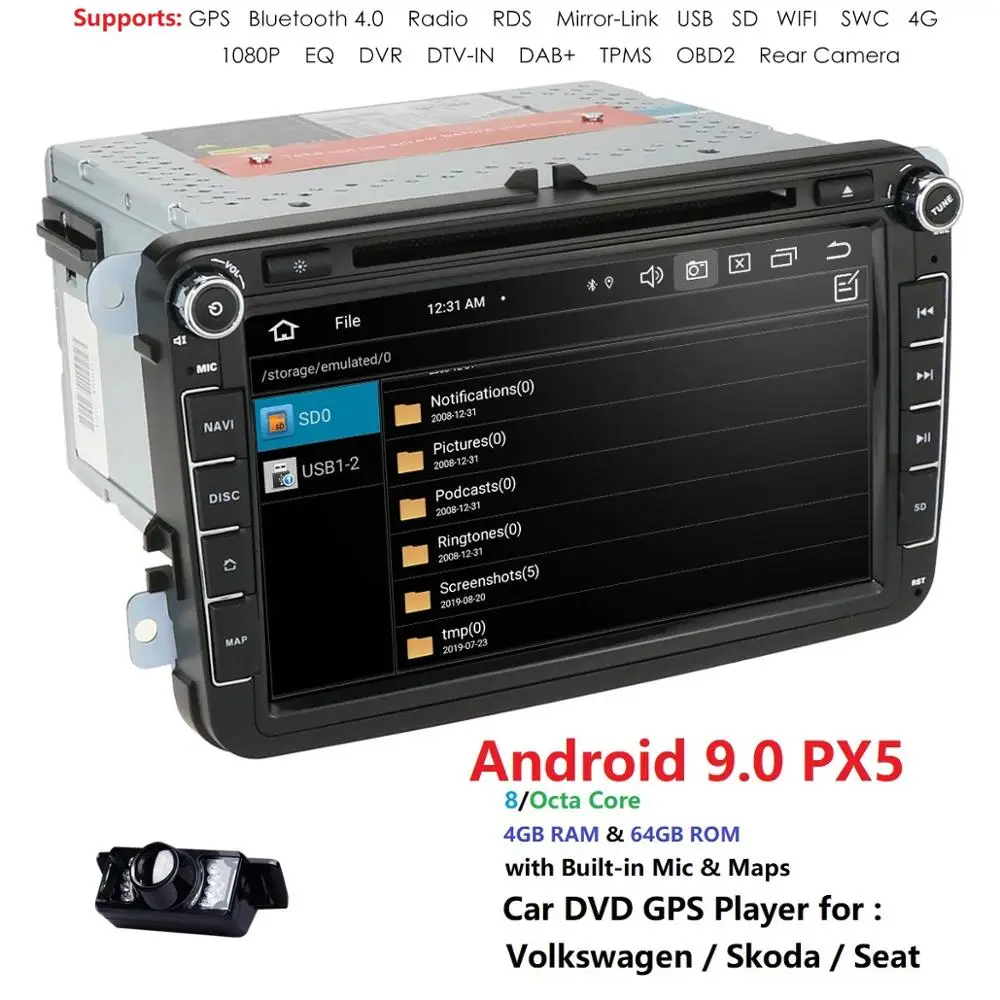 Android 9,0 автомобильный DVD для Фольксваген Skoda Golf 5 Golf 6 POLO PASSAT B7 T5 CC Jetta Tiguan GPS для автомобиля, стерео навигационный плеер PX5