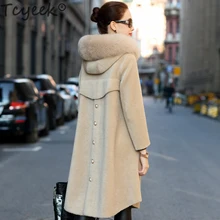 Tcyeek природный натуральный мех пальто женская зимняя куртка для женщин овчина длинная куртка большой Лисий мех с капюшоном одежда Hiver 518111