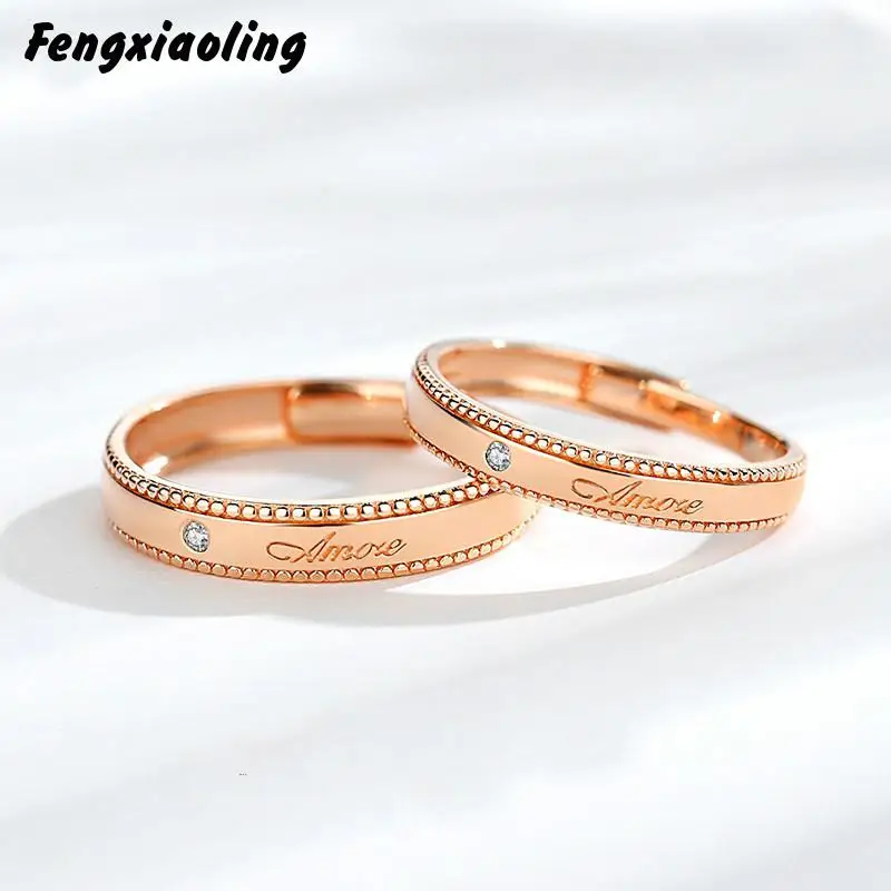 

Fengxiaoling New Fashion Real 925 Sterling Silver Light Luxury Zircon Letter Open Couple Ring Fine Jewelry Cute Accessories 2020