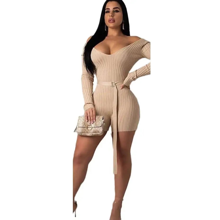 Осенняя Сексуальная уличная одежда, облегающий костюм для женщин, праздничная одежда с длинным рукавом и поясом, Клубные наряды, вечерние комбинезоны