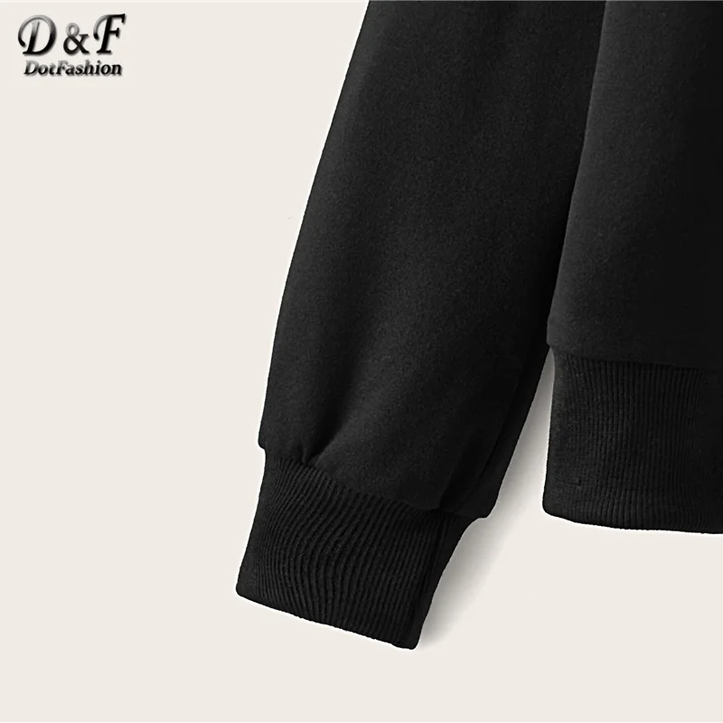 Dotfashion/Женская толстовка с черным галстуком и принтом спереди; коллекция года; сезон осень; толстовки с открытыми плечами; женская Повседневная Толстовка в стиле пэчворк