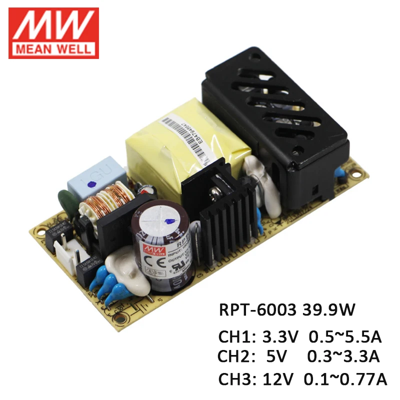 MW Mean Well RPT-60A 3.3V 5V 12V 0.7A 3A 5A 40W Triple Output Medical Type Power Supply
