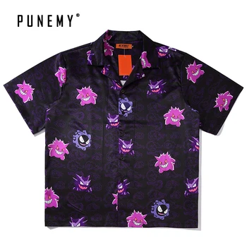 

T Shirt Men Gengar Pokemon Pattern Short Sleeve Pure Cotton Breasted 2020 Spring New Hip Hop Streetwear Harajuku Men's T Shirt