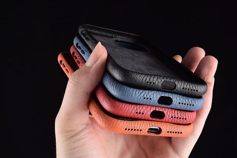 New 4 Colors Genuine Leather Business Back Cover Real Natural Calf Cowhide Phone Case For iPhone 11 Pro Max Litchi Pattern