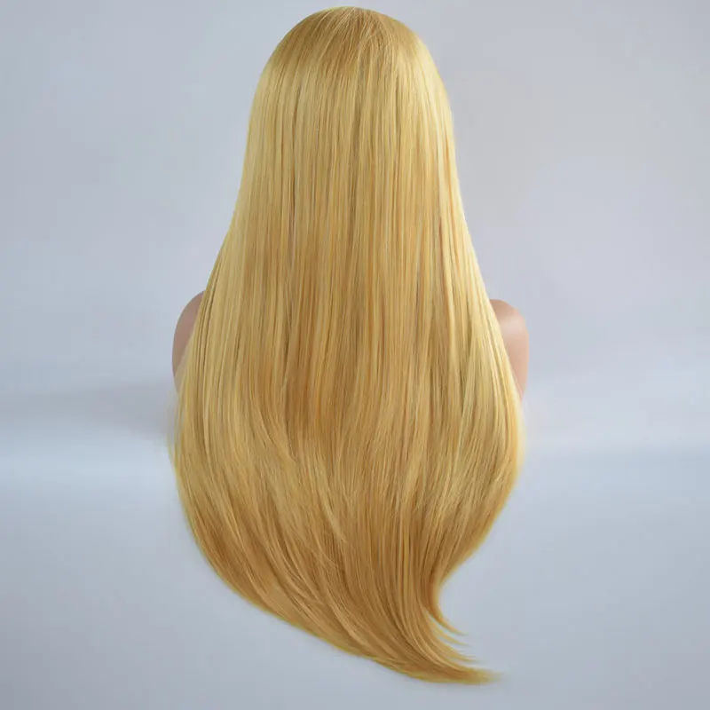 Смешанный блонд синтетический 13*3 парик фронта шнурка Длинные прямые жаропрочные волокна волос естественная линия волос средний пробор для женщин парики