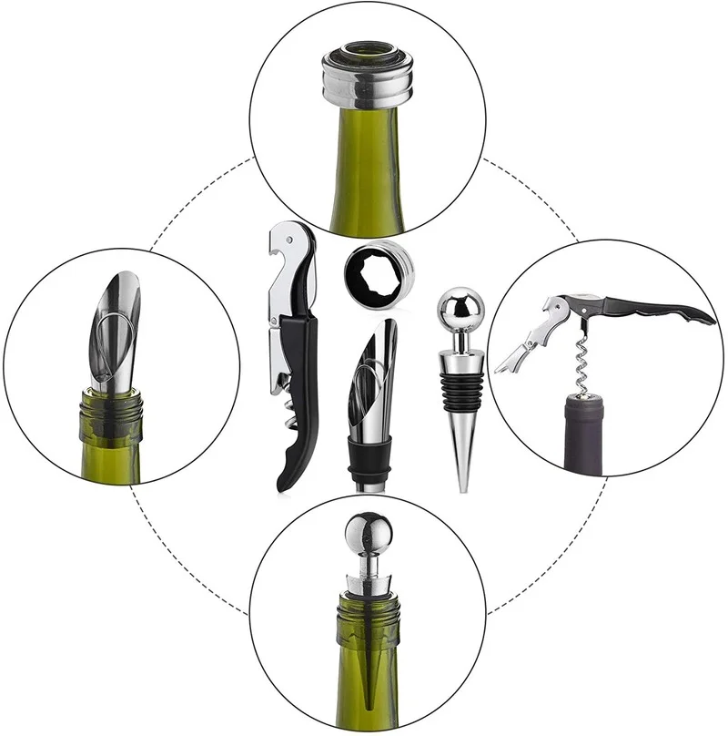 Wine Aerator Pourer Wine Opener Set 4Pieces Pressure Bottle Opener Pour Spout Stoppers Bottle stopper
