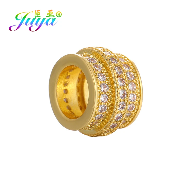 Gold Juya DIY Металлические разделительные бусины поставки микро проложить Шампанское Циркон Шарм с большим отверстием бусины для ручной работы Натуральное изготовление каменных ювелирных изделий - Цвет: Gold