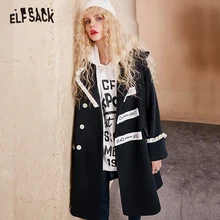 ELFSACK женское пальто с буквенным принтом, зима, новое повседневное розовое милое женское шерстяные пальто с оборками, модное японское пальто