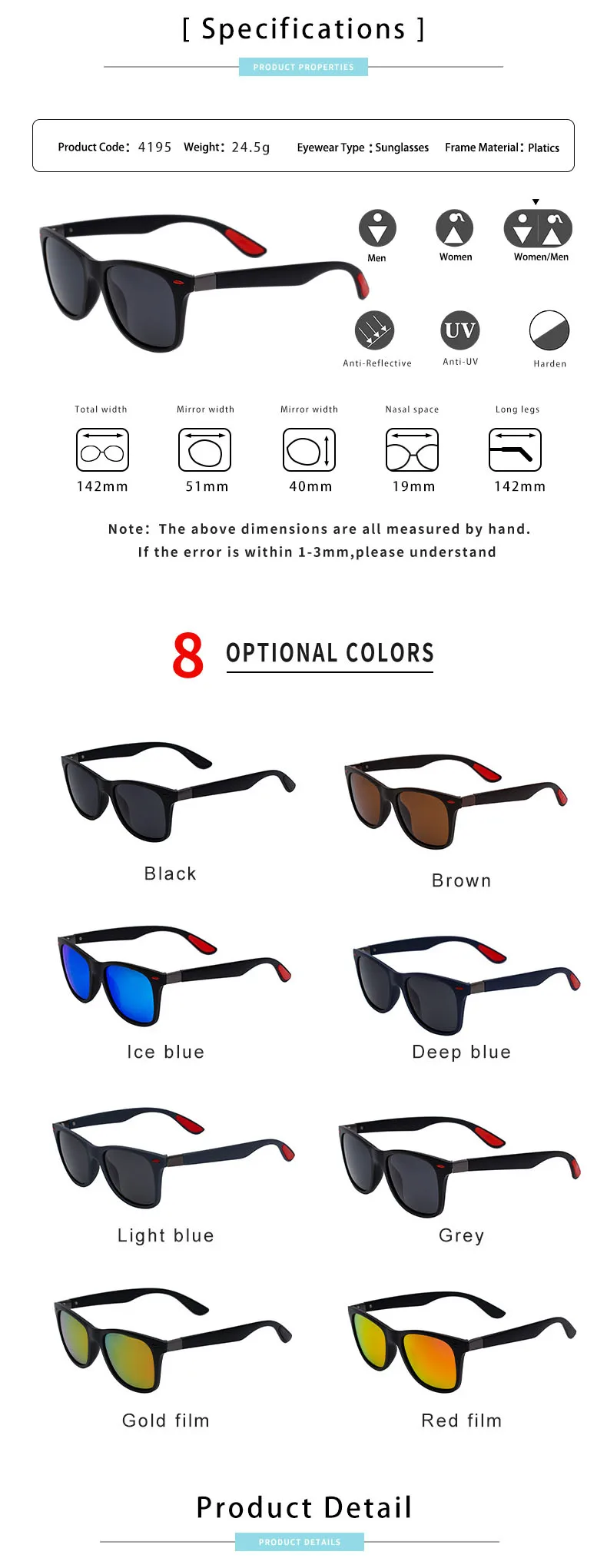 Квадратные поляризованные солнцезащитные очки, мужские трендовые очки для вождения, Новое поступление, TR90, ультра-светильник, женские очки UV400 lentes de sol hombre 4195