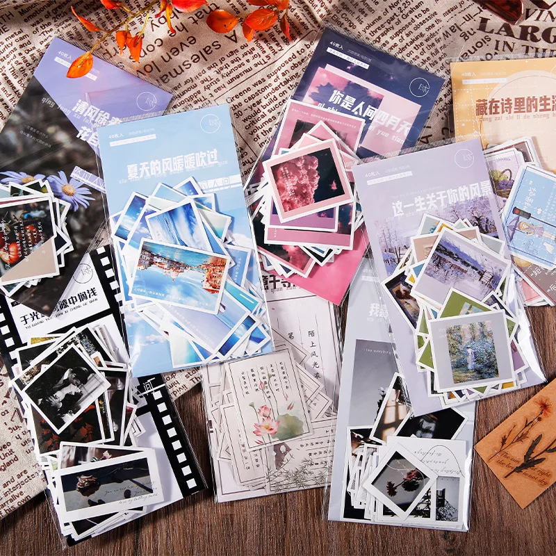 40pcs/pack Vintage Washi Paper Sticker Set Building Street Nature Scenery Adhesive Sticker Label For Scrapbooking DIY Art Craft afbeelding