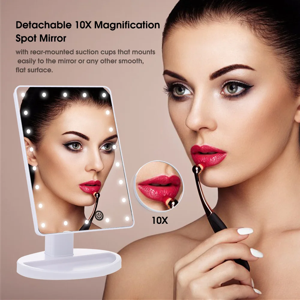 

LED Makeup Mirror Touch Screen Adjustable Brightness with 10X Magnifying Vanity Mirror USB/Batteries Use