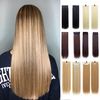 

DIANQI Straight Clip in One Piece Natural Synthetic Hair Pieces 3Clips