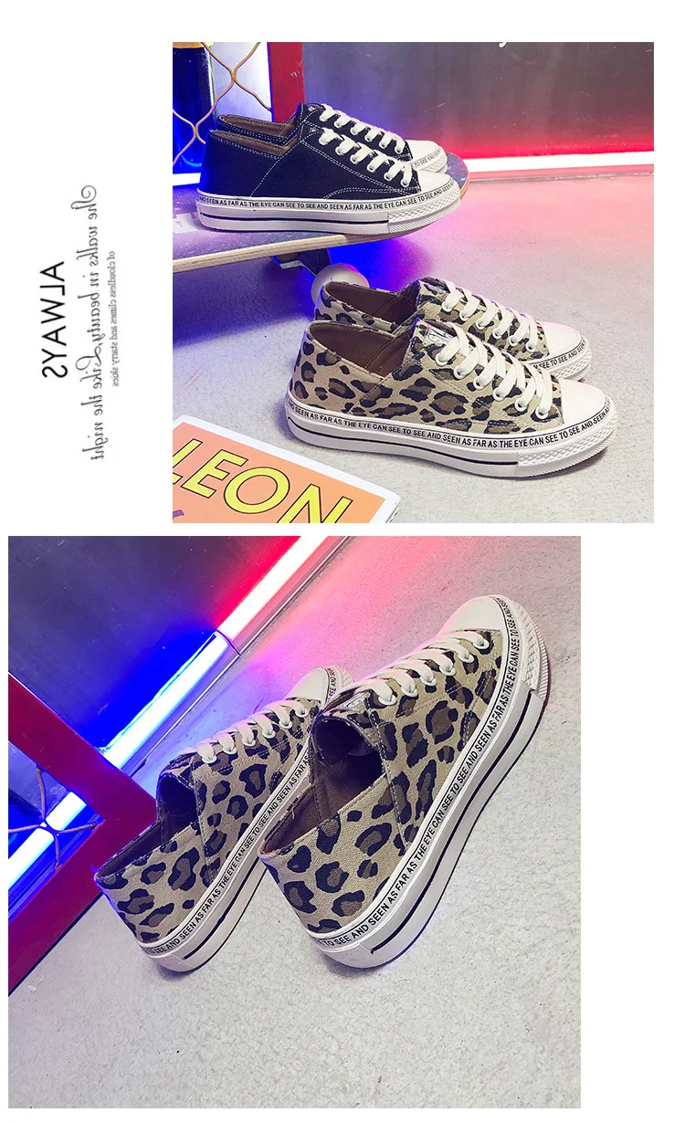 Spring New Ins Net Red Super Hot Women Canvas Shoes, Casual Shoes, Board Shoes, Leopard Print Women's Shoes with Flat Sole