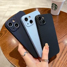 

Luxury For Apple iPhone 12 13 Mini Pro Max Ultra Slim With Full Camera Protective Cover Fiber Carbon Pattern Shockproof Business