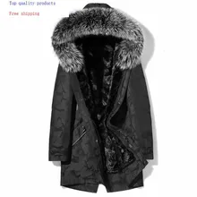 Меховая парка, зимнее пальто, мужская длинная куртка, воротник из натурального меха, норковая куртка, подкладка из меха норки, теплые парки 82007SD YY311