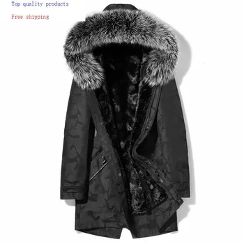 

Fur Parka Winter Coat Men Long Jacket Real Raccon Fur Collar Mink Jacket Mink Fur Liner Warm Parkas 82007SD YY311