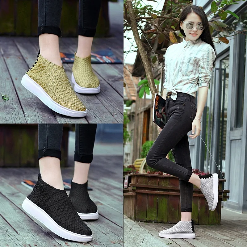 

New Hand Knitted Women's Casual Single Shoes Fashion Slip On Shoes Women's Sneakers 2020 Black Women's Running Shoes comfortable