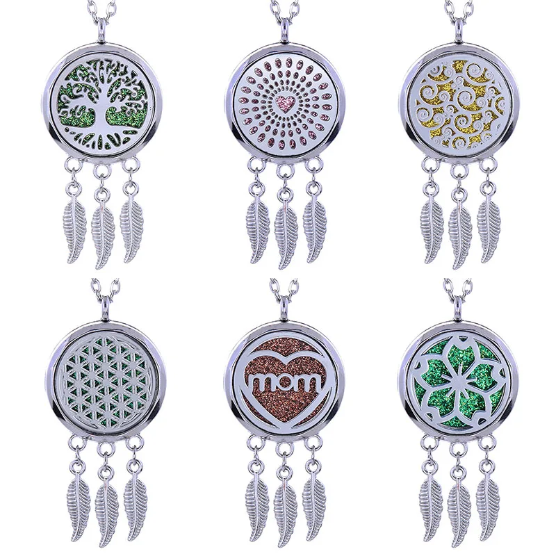 

Aromatherapy Necklace Silver Magnetic Locket Pendant Essential Oil Diffuser Jewelry Scent Perfume Necklace tree of Life locket
