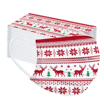 

50pc Adult's Reindeer Christmas Printed Mask Breathable Disposable Protective Face Masks Soft 3 Layer Ply Masker Mascarillas