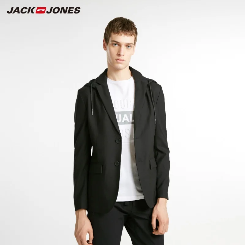 JackJones Мужской приталенный модный шерстяной Повседневный блейзер мужская одежда пальто 218408504 - Цвет: Black