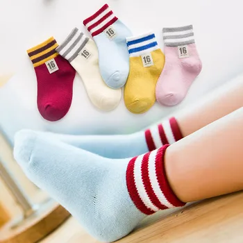 

5 pieces discount autumn and winter models cotton thick warm classic striped cloth standard children's socks for baby love
