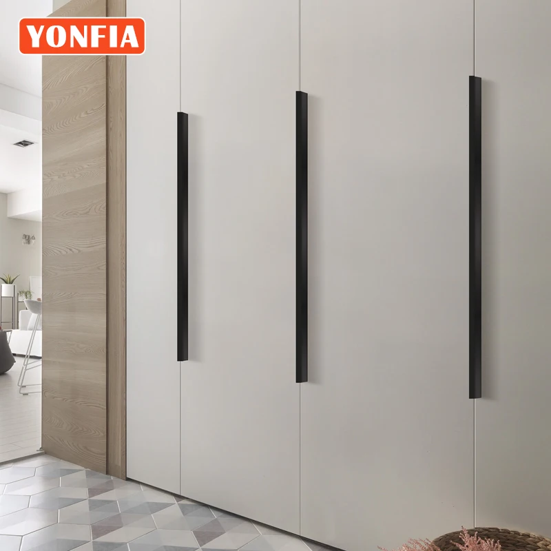 YONFIA 3728 Black Long Aluminium Profile Wardrobe Cabinet Drawer Pull Handle Long Gold Kitchen Furniture Closet Pull Door Handle