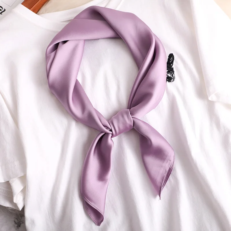 Маленький женский шарф, модные шелковые шарфы, квадратный платок-хиджаб для худой шеи, бандана, платок, женский платок, Одноцветный платок - Цвет: purple