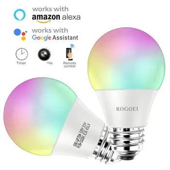 

Rogoei WiFi Smart Light Bulb 6.5W RGBCW Lamp RGB+White Dimmable Timer Function Bulb Work With Alexa Google Home Assistant