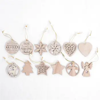 

2020 New 12pcs Christmas Snowflake Pendants Wooden Hollow Hanging Ornaments