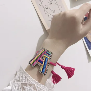 

Alphabet colored rhinestone bracelet Women's New Embroidered Woven Bracelet Adjustable Multi-layer Woven Bracelet 695