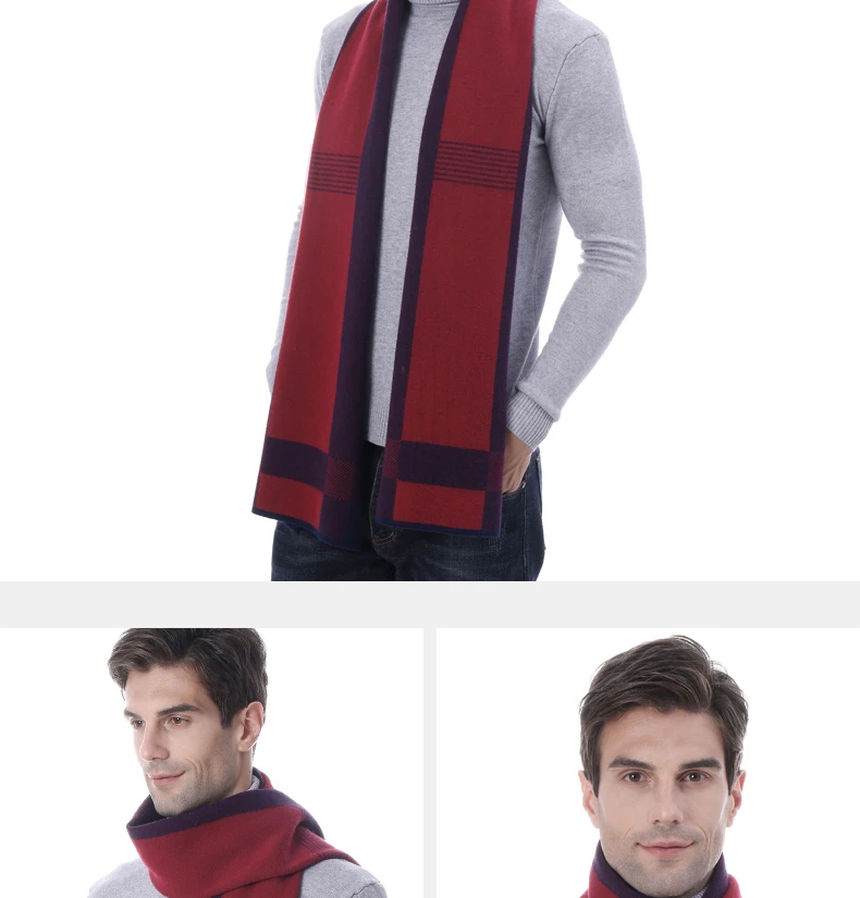 Модный полосатый длинный белый черный красный зимний шарф для мужчин кашемировые теплые шерстяные шарфы для отца люксовый бренд