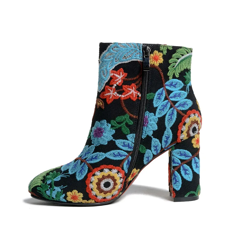 Phoentin flower enbroider ankle boots women's high-heeled shoes 2020 new arrival boots femmes shoe woman boot zip size 43 FT1083